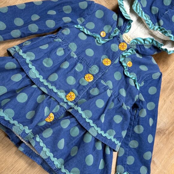 Matilda Jane Ruffle Polka Dot Fleece Lined Corduroy Jacket Hooded Size 4 - Picture 2 of 9